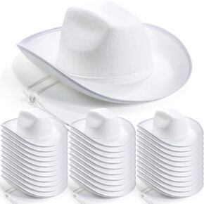 JaGely 22 Pcs White Cowboy Hat Western Plain Cowboy Hats with Adjustable Neck Draw String for Adult Wide Brim Plain Cowgirl Hat Cowboy Hat for Women Men Play Costumes, One Size-Medium in Saudi Arabia
