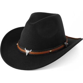DOCILA Unisex Western Cowboy Hat Fur Faux Felt American Hats Fedora Outdoor Wide Brim Hat with Strap