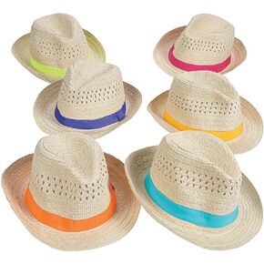 Fun Express Fedora Hats with Colorful Band - Set of 12 Party Hats for Men and Women - Pool, Beach and Cuban Party Supplies in Saudi Arabia