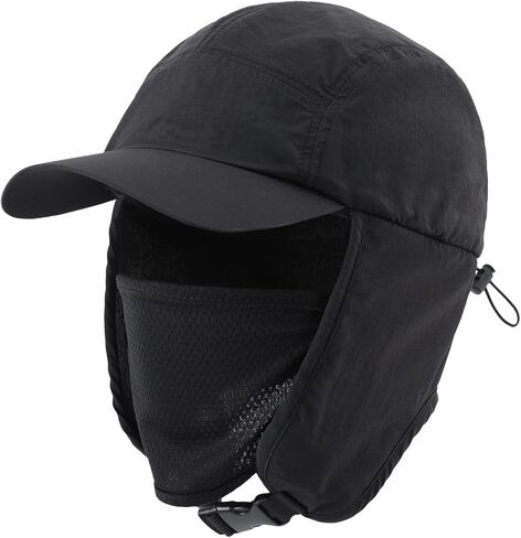 Home Prefer Waterproof Mens Winter Hat Fleece Lined Earflaps Visor Hat Face Cover in Kuwait