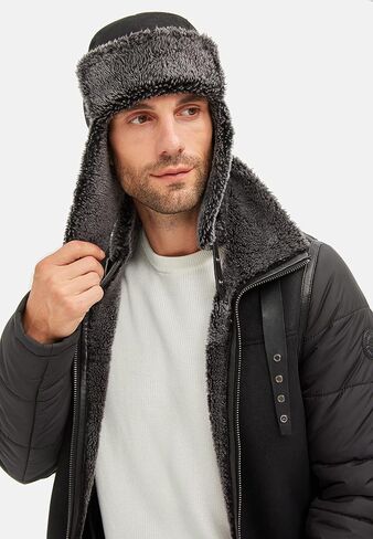 Unisex Trapper Hat with Genuine Fur - Winter Bomber Hat with Ear Flaps in Kuwait