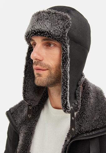 Unisex Trapper Hat with Genuine Fur - Winter Bomber Hat with Ear Flaps in Kuwait