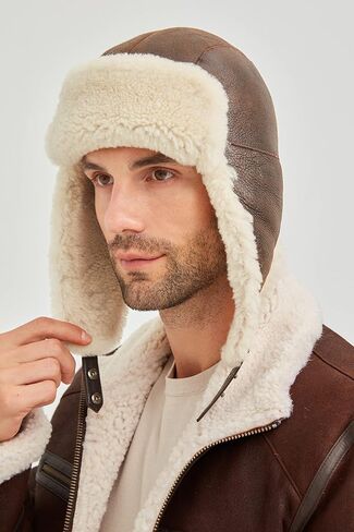 Unisex Trapper Hat with Genuine Fur - Winter Bomber Hat with Ear Flaps in Kuwait