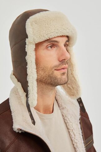 Unisex Trapper Hat with Genuine Fur - Winter Bomber Hat with Ear Flaps in Kuwait