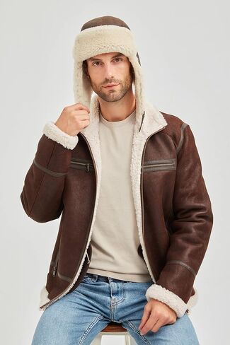 Unisex Trapper Hat with Genuine Fur - Winter Bomber Hat with Ear Flaps in Kuwait