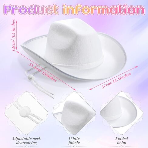 JaGely 22 Pcs White Cowboy Hat Western Plain Cowboy Hats with Adjustable Neck Draw String for Adult Wide Brim Plain Cowgirl Hat Cowboy Hat for Women Men Play Costumes, One Size-Medium in Saudi Arabia