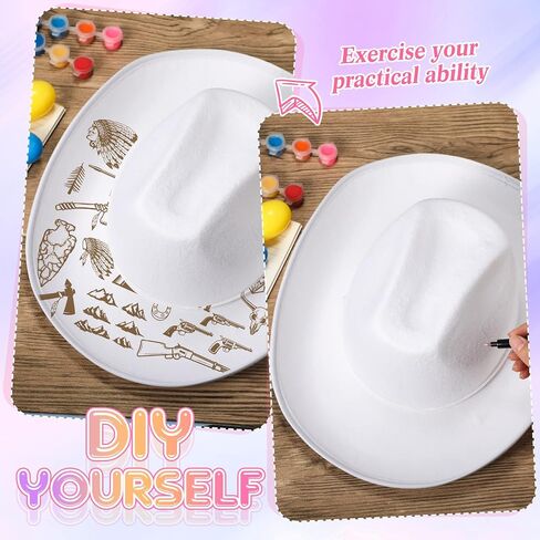 JaGely 22 Pcs White Cowboy Hat Western Plain Cowboy Hats with Adjustable Neck Draw String for Adult Wide Brim Plain Cowgirl Hat Cowboy Hat for Women Men Play Costumes, One Size-Medium in Saudi Arabia