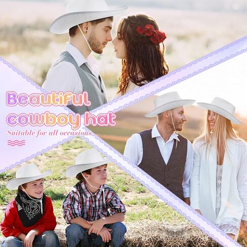 JaGely 22 Pcs White Cowboy Hat Western Plain Cowboy Hats with Adjustable Neck Draw String for Adult Wide Brim Plain Cowgirl Hat Cowboy Hat for Women Men Play Costumes, One Size-Medium in Saudi Arabia