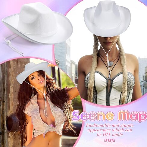 JaGely 22 Pcs White Cowboy Hat Western Plain Cowboy Hats with Adjustable Neck Draw String for Adult Wide Brim Plain Cowgirl Hat Cowboy Hat for Women Men Play Costumes, One Size-Medium in Saudi Arabia