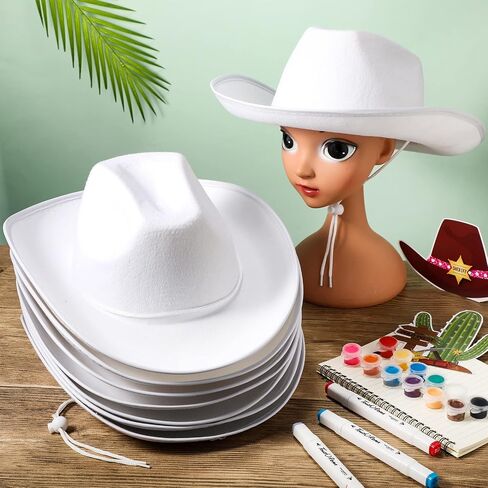 JaGely 22 Pcs White Cowboy Hat Western Plain Cowboy Hats with Adjustable Neck Draw String for Adult Wide Brim Plain Cowgirl Hat Cowboy Hat for Women Men Play Costumes, One Size-Medium in Saudi Arabia