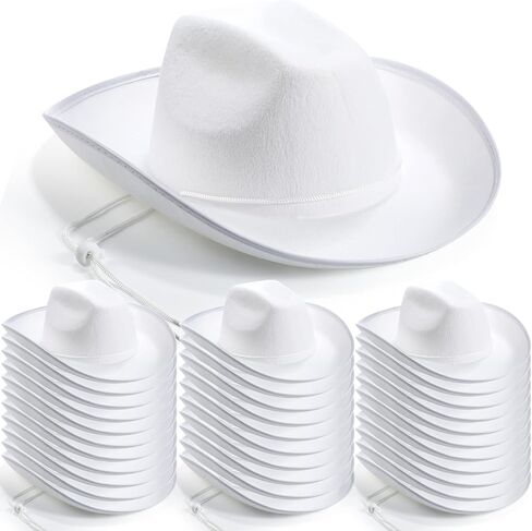 JaGely 22 Pcs White Cowboy Hat Western Plain Cowboy Hats with Adjustable Neck Draw String for Adult Wide Brim Plain Cowgirl Hat Cowboy Hat for Women Men Play Costumes, One Size-Medium in Saudi Arabia