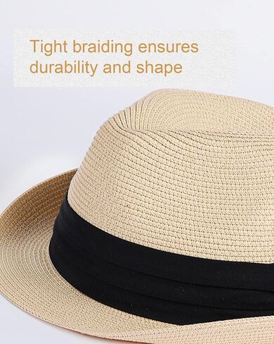 FURTALK Fedora Straw Sun Hat for Men Women Foldable Roll Up Short Brim Trilby Hat Panama Beach Hat UPF 50+ in Kuwait