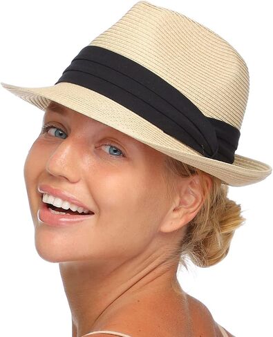 FURTALK Fedora Straw Sun Hat for Men Women Foldable Roll Up Short Brim Trilby Hat Panama Beach Hat UPF 50+ in Kuwait