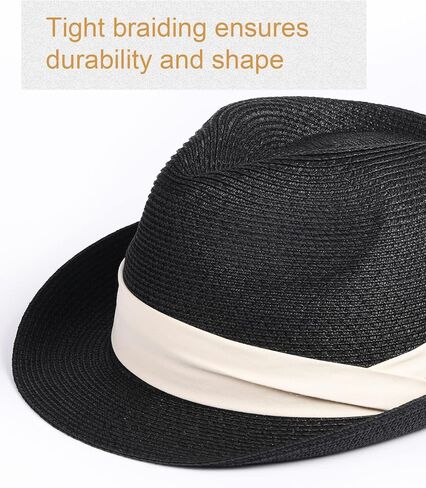 FURTALK Fedora Straw Sun Hat for Men Women Foldable Roll Up Short Brim Trilby Hat Panama Beach Hat UPF 50+ in Kuwait
