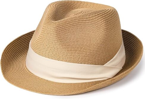 FURTALK Fedora Straw Sun Hat for Men Women Foldable Roll Up Short Brim Trilby Hat Panama Beach Hat UPF 50+ in Kuwait