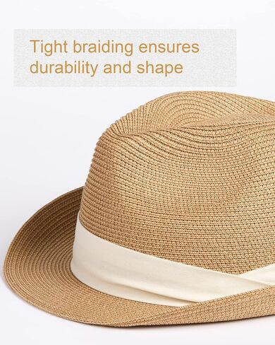 FURTALK Fedora Straw Sun Hat for Men Women Foldable Roll Up Short Brim Trilby Hat Panama Beach Hat UPF 50+ in Kuwait
