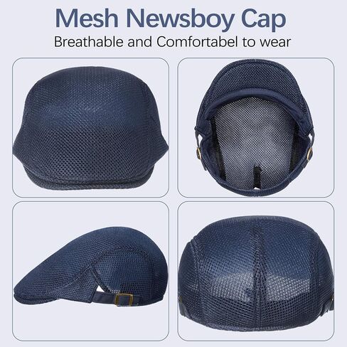 Geyoga 3 Pieces Mesh Newsboy Cap Mesh Breathable Summer Cap Adjustable Newsboy Beret Cap Cabbie Flat Cap in Kuwait