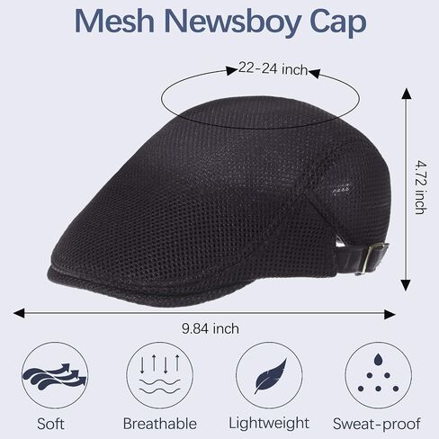 Geyoga 3 Pieces Mesh Newsboy Cap Mesh Breathable Summer Cap Adjustable Newsboy Beret Cap Cabbie Flat Cap in Kuwait