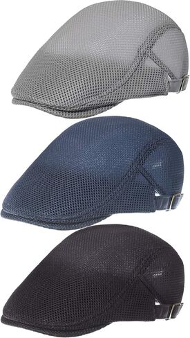 Geyoga 3 Pieces Mesh Newsboy Cap Mesh Breathable Summer Cap Adjustable Newsboy Beret Cap Cabbie Flat Cap in Kuwait
