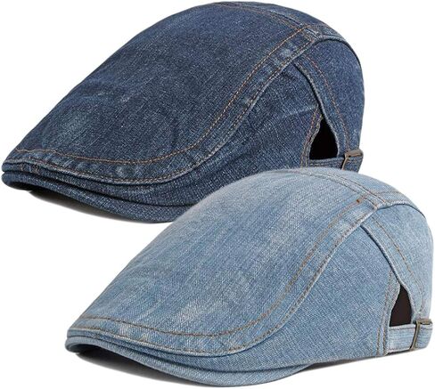 2 Pack Mens Denim Cotton Newsboy Cap Ivy Gatsby Driving Hunting Cabbie Hats in Saudi Arabia