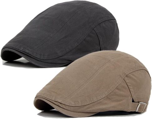 Qossi 2 Pack Newsboy Hats for Men Flat Cap Cotton Adjustable Breathable Irish Cabbie Ivy Driving Hunting Hat in Kuwait