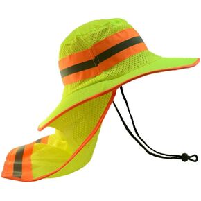 Exgreem Hi Vis Reflective Safety Breathable Green/Orange Bucket Cap Neck Flap Boonie Hats in Saudi Arabia
