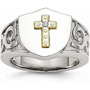 FB Jewels Solid Stainless Steel With 10K Gold Cross And Diamond Polished Ring in Saudi Arabia