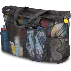 Extra Large Beach Bag, XL Mesh Tote with Zipper and Pockets Ideal for Your Family Beach Trip