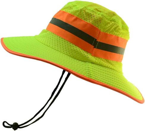 Exgreem Hi Vis Reflective Safety Breathable Green/Orange Bucket Cap Neck Flap Boonie Hats in Kuwait