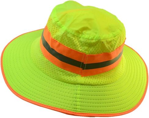 Exgreem Hi Vis Reflective Safety Breathable Green/Orange Bucket Cap Neck Flap Boonie Hats in Kuwait