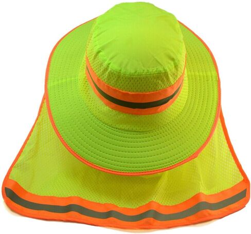 Exgreem Hi Vis Reflective Safety Breathable Green/Orange Bucket Cap Neck Flap Boonie Hats in Kuwait