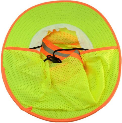 Exgreem Hi Vis Reflective Safety Breathable Green/Orange Bucket Cap Neck Flap Boonie Hats in Kuwait