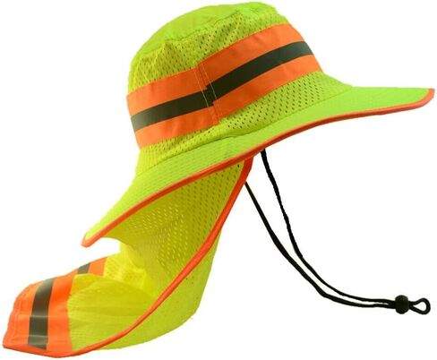 Exgreem Hi Vis Reflective Safety Breathable Green/Orange Bucket Cap Neck Flap Boonie Hats in Kuwait
