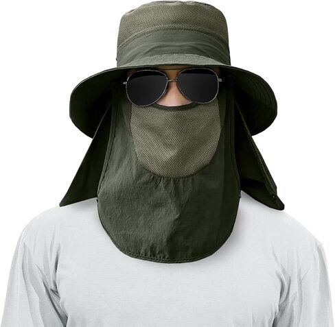 3 Pack Mens Outdoor Wide Brim Fishing Hat,UPF 50+ Sun Protection Cap with Face Neck Flap for Hiking & Garden in Kuwait