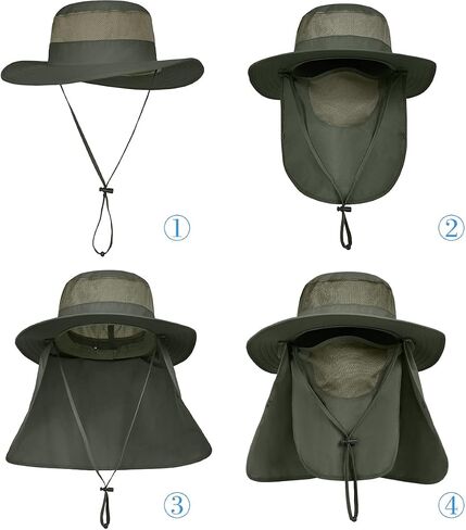 3 Pack Mens Outdoor Wide Brim Fishing Hat,UPF 50+ Sun Protection Cap with Face Neck Flap for Hiking & Garden in Kuwait