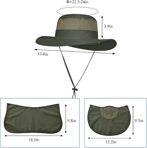 3 Pack Mens Outdoor Wide Brim Fishing Hat,UPF 50+ Sun Protection Cap with Face Neck Flap for Hiking & Garden in Kuwait