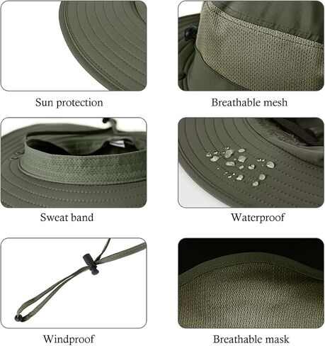 3 Pack Mens Outdoor Wide Brim Fishing Hat,UPF 50+ Sun Protection Cap with Face Neck Flap for Hiking & Garden in Kuwait
