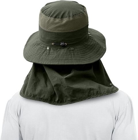 3 Pack Mens Outdoor Wide Brim Fishing Hat,UPF 50+ Sun Protection Cap with Face Neck Flap for Hiking & Garden in Kuwait