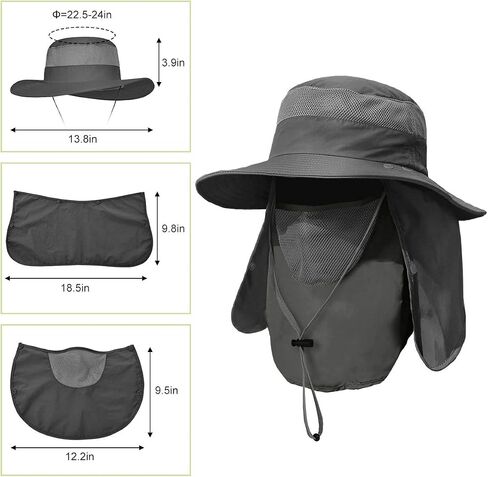 2 Pieces Men's Wide Brim Fishing Hat Outdoor UPF 50+ Sun Protection Removable Face and Neck Flap in Kuwait