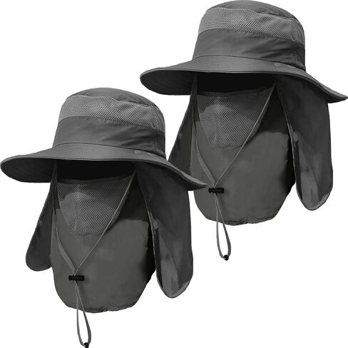 2 Pieces Men's Wide Brim Fishing Hat Outdoor UPF 50+ Sun Protection Removable Face and Neck Flap in Kuwait