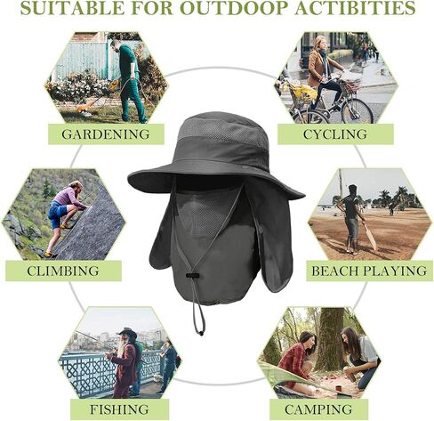 2 Pieces Men's Wide Brim Fishing Hat Outdoor UPF 50+ Sun Protection Removable Face and Neck Flap in Kuwait