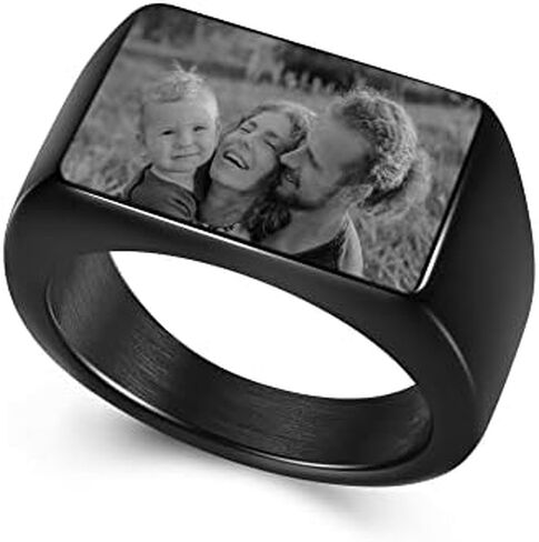 Jovivi Personalized Photo Ring Custom Picture Signet Ring Engraved Rectangle Surface Stainless Steel Biker Rings for Men Women Couples,Size 9-12 in Saudi Arabia