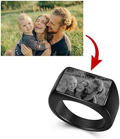 Jovivi Personalized Photo Ring Custom Picture Signet Ring Engraved Rectangle Surface Stainless Steel Biker Rings for Men Women Couples,Size 9-12 in Saudi Arabia