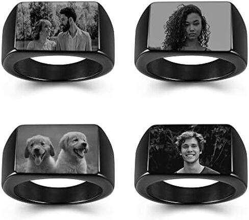 Jovivi Personalized Photo Ring Custom Picture Signet Ring Engraved Rectangle Surface Stainless Steel Biker Rings for Men Women Couples,Size 9-12 in Saudi Arabia