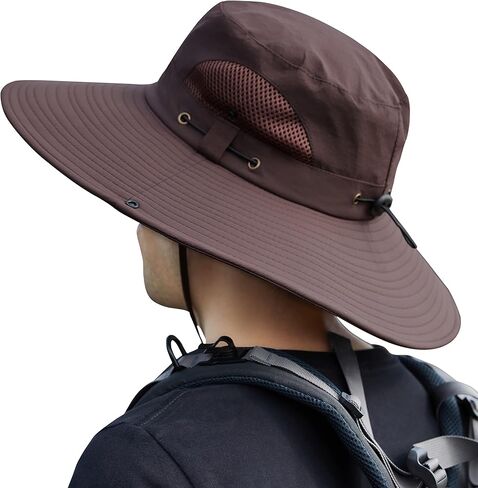 Muryobao Mens Sun Hats UPF 50+ Waterproof Mesh Wide Brim Bucket Fishing Hat in Kuwait