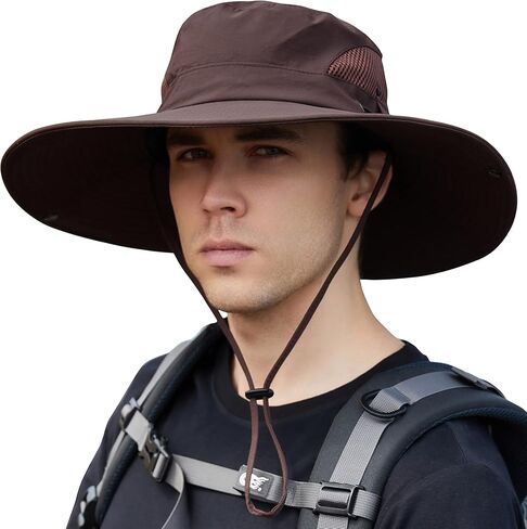 Muryobao Mens Sun Hats UPF 50+ Waterproof Mesh Wide Brim Bucket Fishing Hat in Kuwait