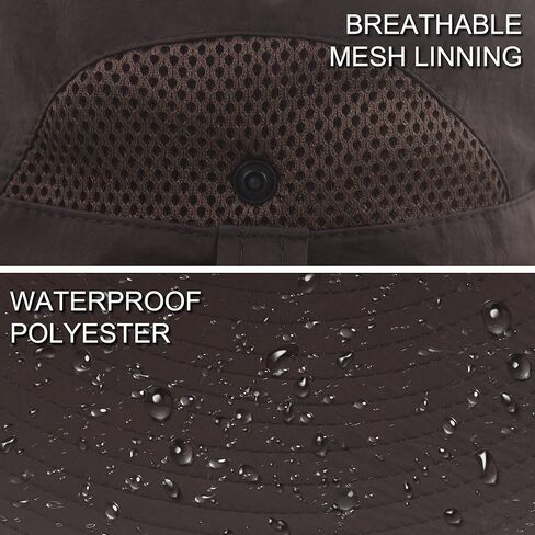 Muryobao Mens Sun Hats UPF 50+ Waterproof Mesh Wide Brim Bucket Fishing Hat in Kuwait