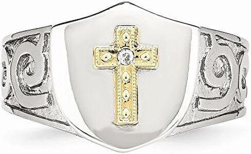FB Jewels Solid Stainless Steel With 10K Gold Cross And Diamond Polished Ring in Saudi Arabia