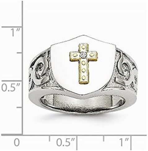 FB Jewels Solid Stainless Steel With 10K Gold Cross And Diamond Polished Ring in Saudi Arabia
