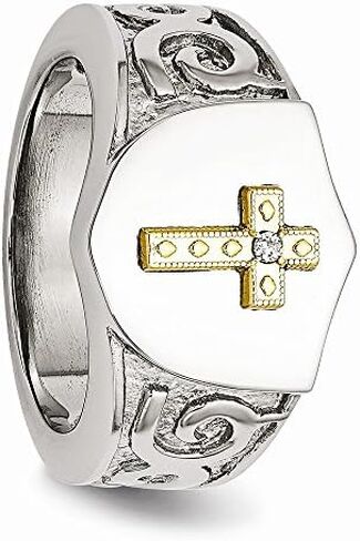 FB Jewels Solid Stainless Steel With 10K Gold Cross And Diamond Polished Ring in Saudi Arabia